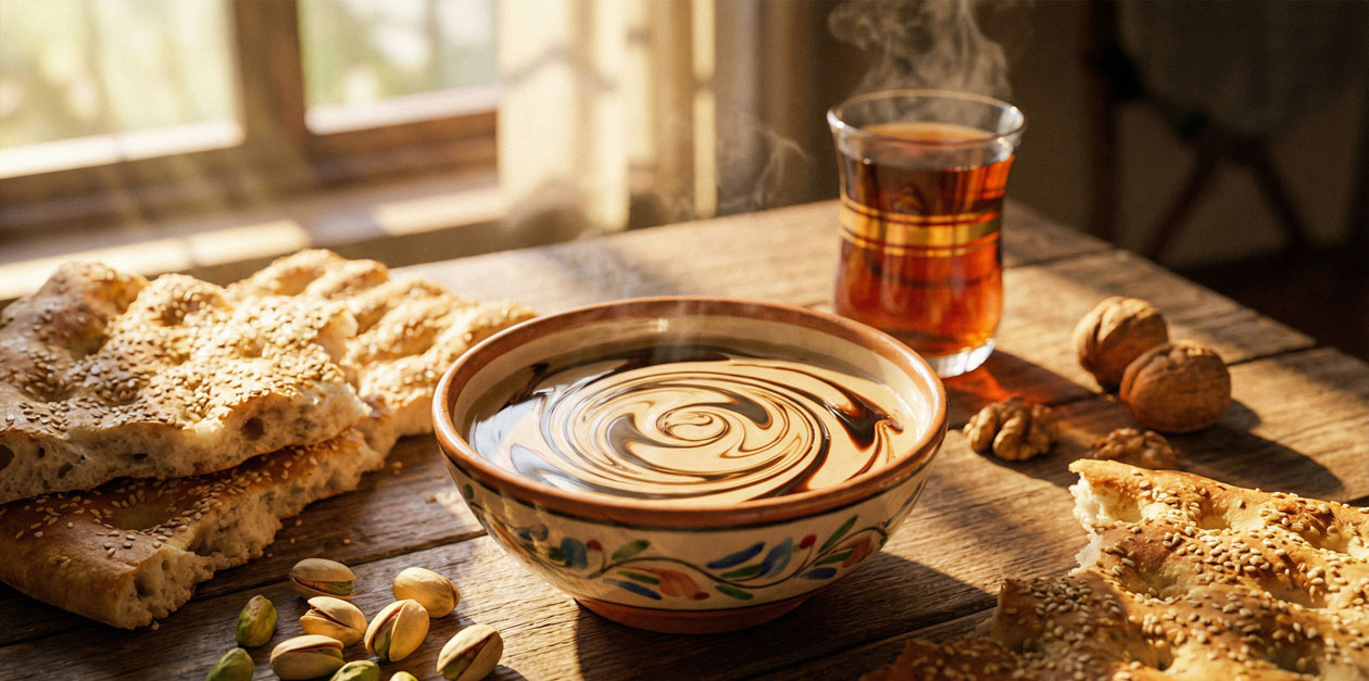 نمای نزدیک هم‌زدن ارده و نمایش بافت نرم و یکنواخت آن